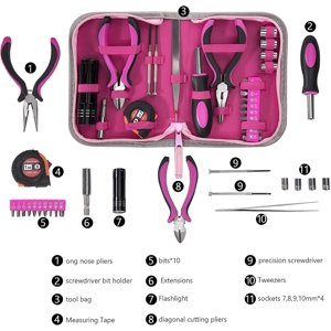 Kit d'outils rose 23 Ensemble d'outils à la maison pour femmes avec pinces de mesure de bande DIY Bureau de réparation et d ' habitation