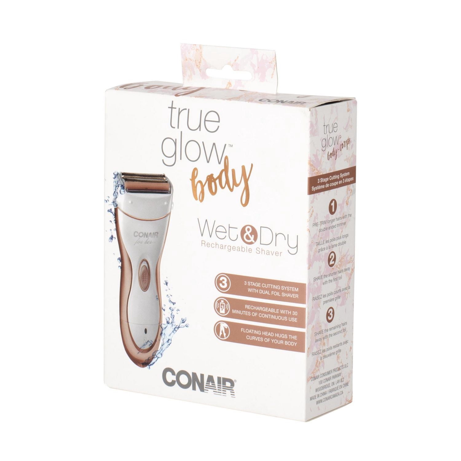 Rasoir féminin Conair for Her Wet/Dry, rechargeable, double grille flexible avec peignes bikini