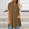 thumbnail image 2 of Pompotops Women Button Solid 0-Neck Short Sleeve Irregular T-shirt Blouse Tops, 2 of 6