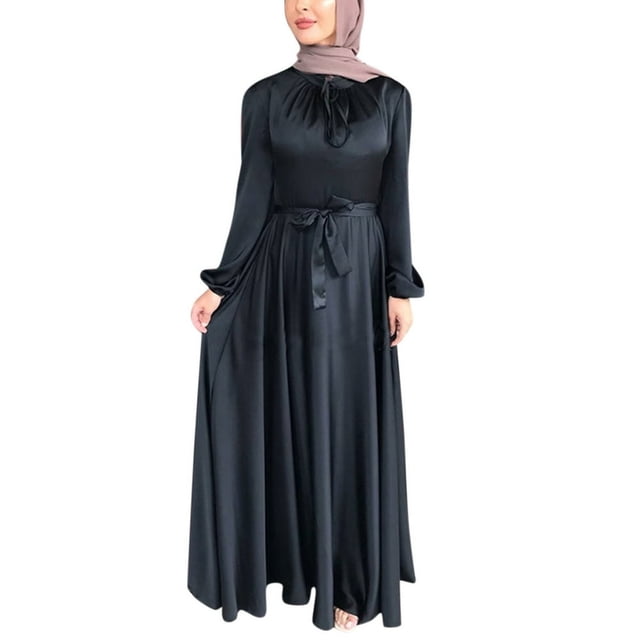 Robe Décontractée Unie pour Femmes, Abaya à Manches Lanterne, Caftan Islamique Arabe