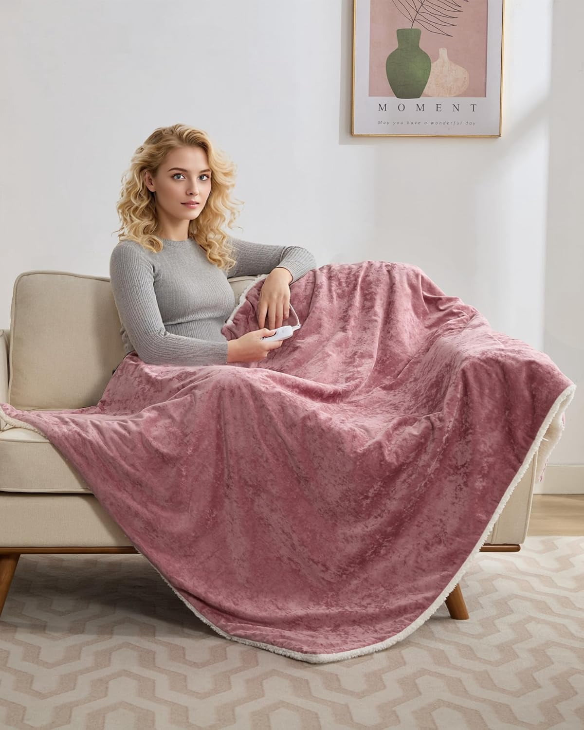 Pink Heated Throw Blanket, Electric Blanket Throw with 4 Heat Levels & 4H Auto Off, Velvet Soft Fast Heating Blankets, Machine Washable, Over-Heat Protection, 50 in x 60"