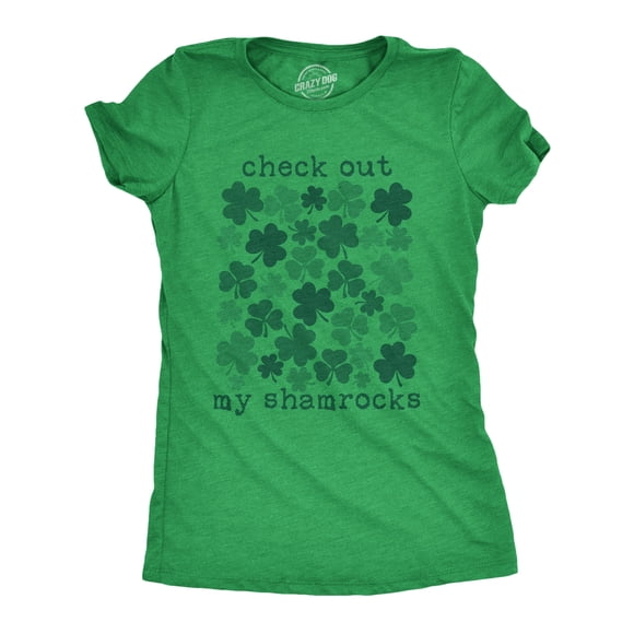 T-shirt pour Femmes « Check Out My Shamrocks » Drôle Saint Journée du Paddy Trèfle T-Shirt Graphique pour Dames (Vert Chiné) - TG