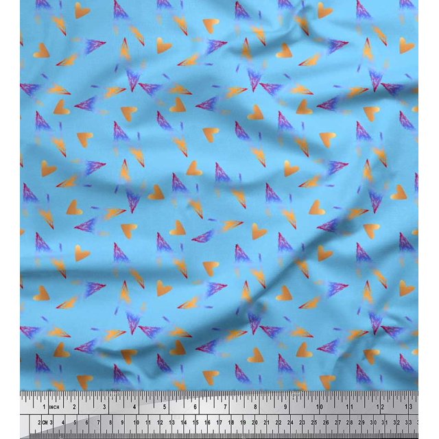 Soimoi Poly Georgette Fabric Heart & Text Print Fabric by Yard 52 Inch Wide