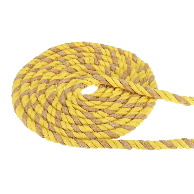 Unique Bargains 1/2Inch x 50Feet Natural Twisted Cotton Rope 3 Strand Tug of War Rope with Sealing Tape Yellow Brown
