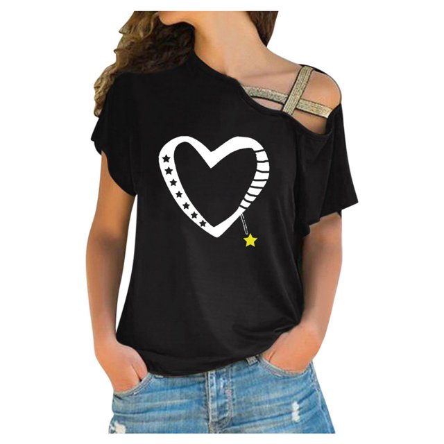 Fridja T-Shirt Décontracté à Manches Courtes Irrégulières pour Femmes