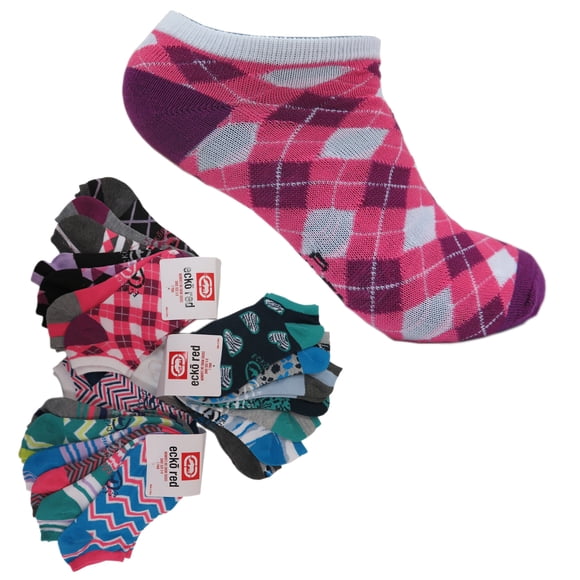 21 Paires Chaussettes Basses à la Cheville pour Femmes Ecko Rouges à Imprimé Amusant Assorties