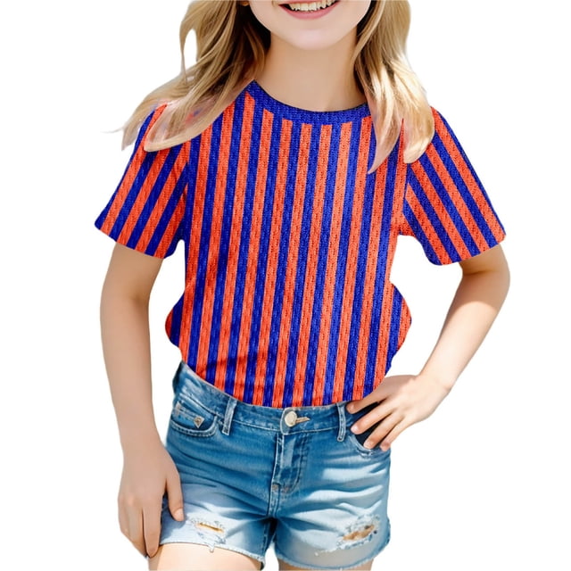 GDREDA T-Shirt Graphique à Manches Courtes Rayé pour Garçons, Coloré, Confortable et Décontracté, Rouge Brique, 140