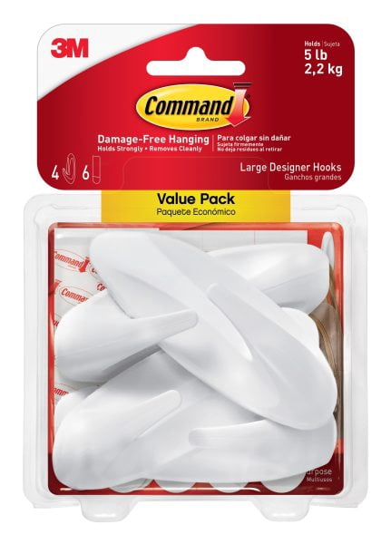 3M 243242 Grands Crochets de Designer - Blanc, Lot de 4