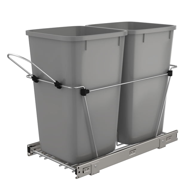 Rev-A-Shelf Double Pull Out Trash Can 27 Qt for Kitchen, Silver, RV-15KD-17C S