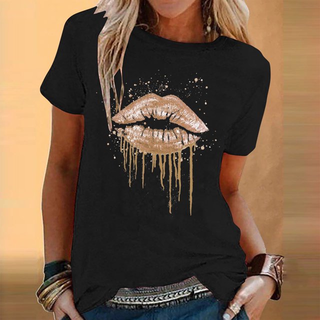 Birdeem T-Shirt Mode Femme Imprimé Col Rond Manches Courtes Blouse Ample