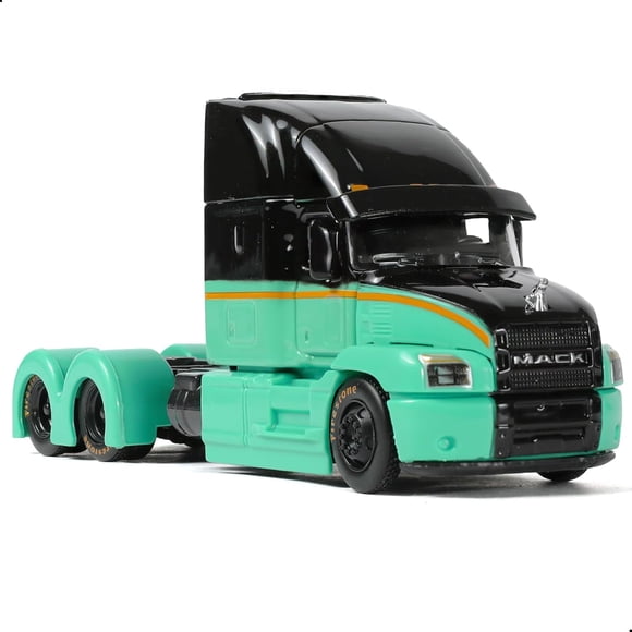 Nuotie Semi Truck Toy, 1/64 Scale Alloy Metal Diecast Heavy Semi Truck Trailer Head Toy Model, Mack Anthem Diecast Tow Traktor Toy Gift for Boy Adult Model Car Collector -Green and Black