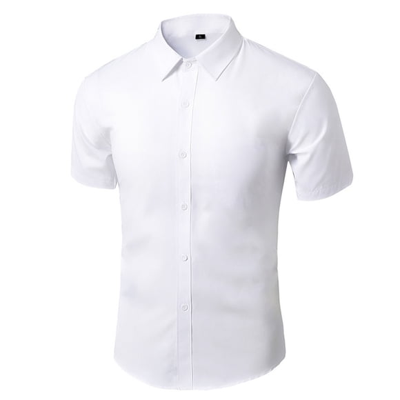 Ceisia Men's Solid Color Slim Fit Short Sleeve Button-Down Dress Shirt White L Gifts
