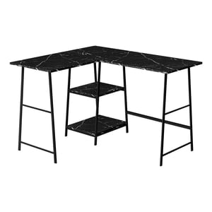 Monarch Specialties Bureau d'ordinateur, Bureau à la maison, Coin, Étagères de rangement, 48"l, L Forme, Travail, Ordinateur portable, Métal, Stratifié, Black Marble Look, Contemporain, Moderne