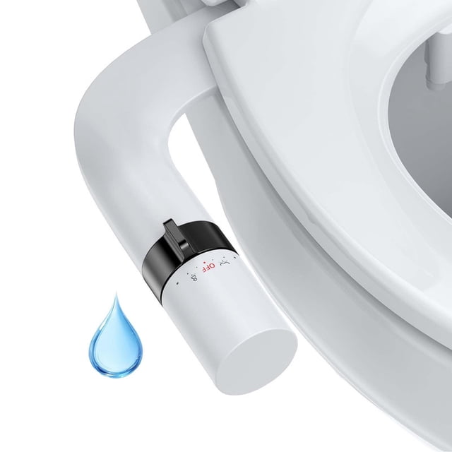 Bidet Accessoire de Toilette Non Électrique avec Doubles Buses, Pression d'Eau Réglable et Entrée en Acier Inoxydable – Bidet d'Eau Froide Ultra Mince pour le Nettoyage Féminin et des Arrière