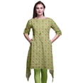 thumbnail image 1 of Bimba Kurti Asymétrique à Imprimé Feuilles Vertes et Floral pour Femmes, Robe d'Été Indienne Tunique Grande, 1 of 6