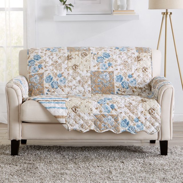 CHOK Floral Patchwork Reversible Washable Pet Furniture Protector (54” Love Seat Gray / Aqua)
