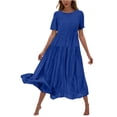 thumbnail image 1 of AherBiu Robes Fluides pour Femmes 2024 Été Robe Maxi à Col Rond Ample à Étages à Manches Courtes Longue Robe, 1 of 6