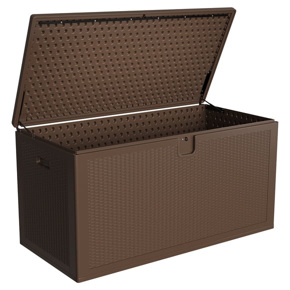 BeesClover 150 Gallon Heavy Duty Outdoor Storage Box Waterproof Resin Deck Box, Lockable Lid, Large Patio Storage Cabinet for Cushions, Tools & Gear, Weatherproof Bench for Garden, Backyard & Porch