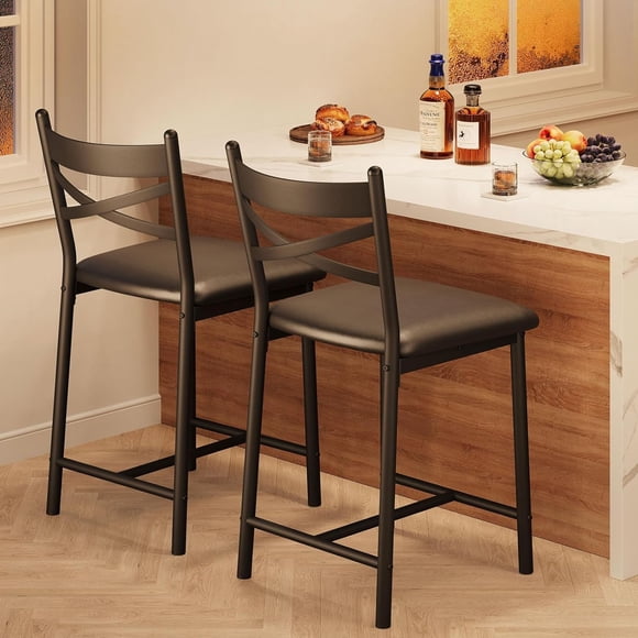 Eastvita Ensemble de 2 Tabourets de Bar de Cuisine avec Dossier/repose-Pieds - Tabourets de Comptoir en Cuir PU - Hauteur pour Îlot de Cuisine/appartement/ou Comptoir de Bar (Noir)