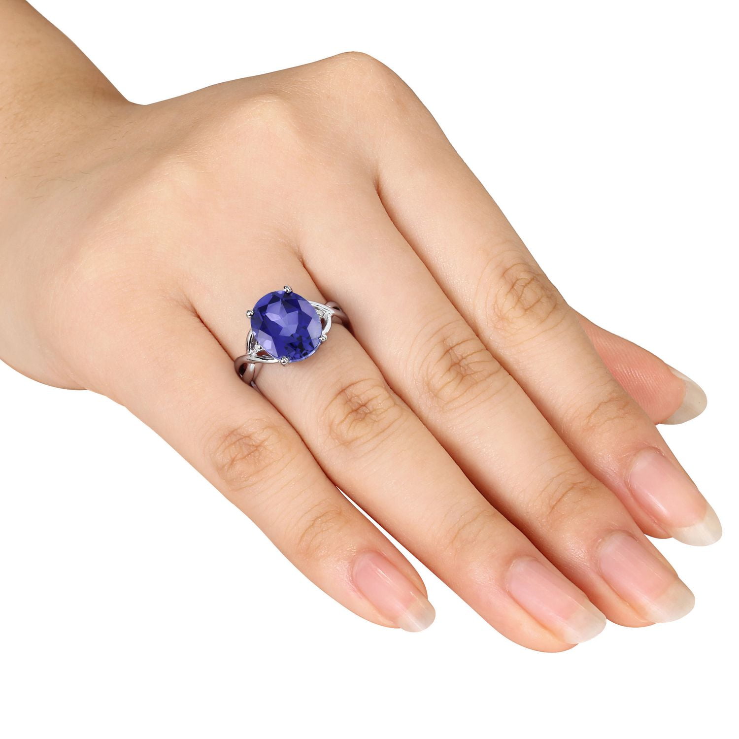 Tangelo 7-1/2 Carat T.G.W. Oval-Cut Created Sapphire and Diamond-Accent Sterling Silver Cocktail Ring
