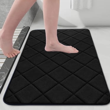 Fridja Tapis de Bain en Mousse Mémoire 24x16, Tapis de Salle de Bain Ultra Doux et Absorbant, Tapis de Salle de Bain Lavable à la Machine, Confortable, Tapis de Bain Épais pour Plancher de Salle de Bain, Baignoire et Douche, Noir
