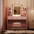 thumbnail image 4 of EDTara Vanity Desk with Lights | Tri-Mode LED Lighted Mirror & Charging Station | Makeup Vanity Set with 6 Shelves, 2 Drawers, Soft Cushion Stool | Dimmable Vanity Desk for Bedroom, 4 of 7