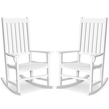 Gymax 2PCS Wood Rocking Chair Porch Rocker High Back Garden Seat Indoor Outdoor White