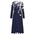 thumbnail image 3 of Erwazi Robe Midi à Manches Longues pour Femmes, Col Rond, Plissée, à Volants, Ligne A, Fluide, Printemps Automne, Décontractée, avec Poches, 3 of 4