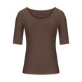 thumbnail image 4 of AherBiu Womens T Shirts Solid Color 1/2 Sleeve Round Neck Summer Slim Tight Stretchy Comfy Basic Tops Tshirts, 4 of 6