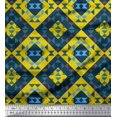 thumbnail image 1 of Soimoi Yellow Cotton Poplin Fabric Check & Geometric Print Fabric by Yard 56 Inch Wide, 1 of 5