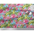 thumbnail image 2 of Soimoi Poly Georgette Fabric Parrot,Leaves & Lotus Floral Decor Fabric Printed Yard 52 Inch Wide, 2 of 3