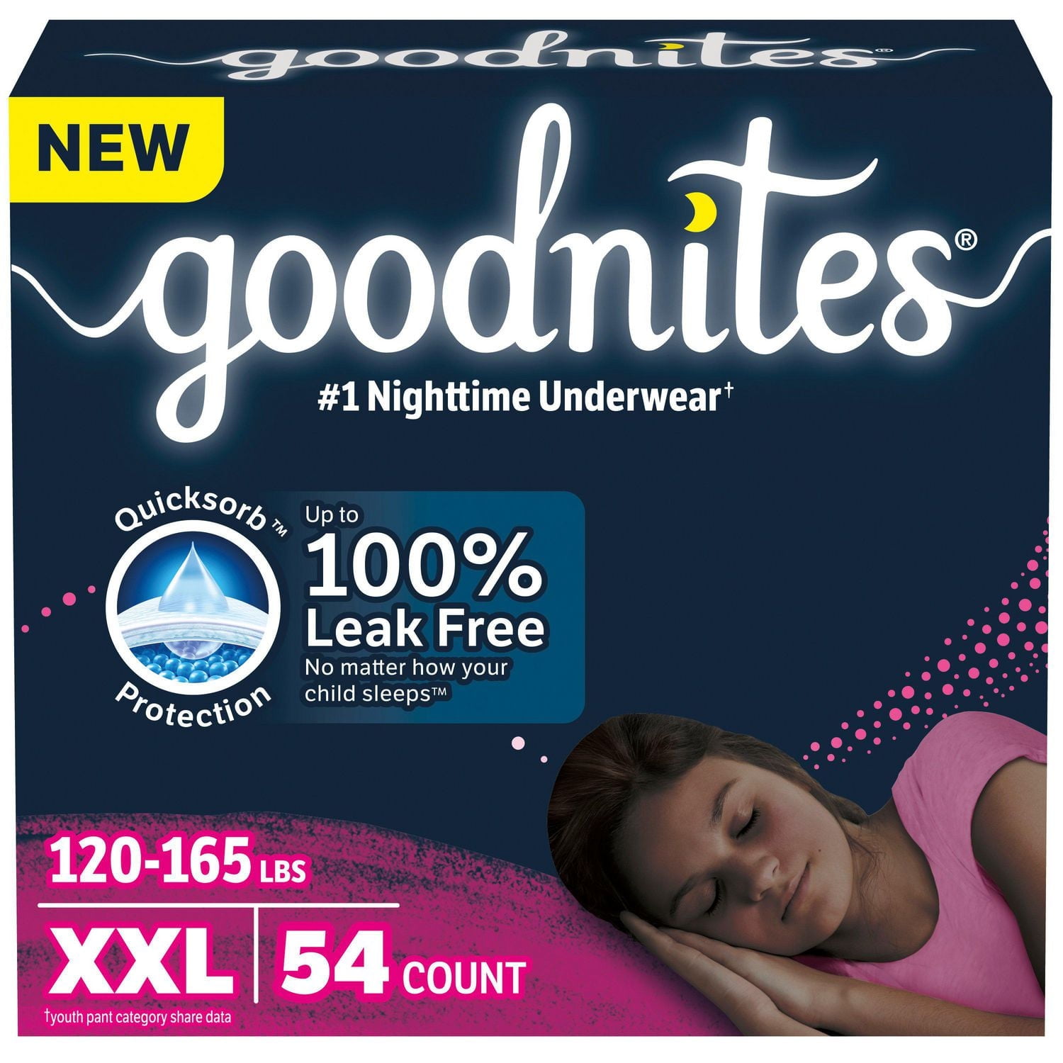 Goodnites Girls' Nighttime Underwear, Size XXL (120-165 lbs), 54