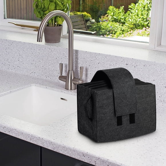 Eoozwa Camping Dishware Carrier with Adjustable Straps for Up To 8 Plates Scratch Proof Felt Lined Case for RV and Travel Kitchen Noise Reducing Portable Storage with Handle