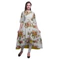thumbnail image 1 of Bimba Robe Anarkali Blanche à Imprimé Floral Rose pour Femmes, Col Mandarin, Kurtis Indiens, Kurta Asymétrique - XX-Grand, 1 of 5