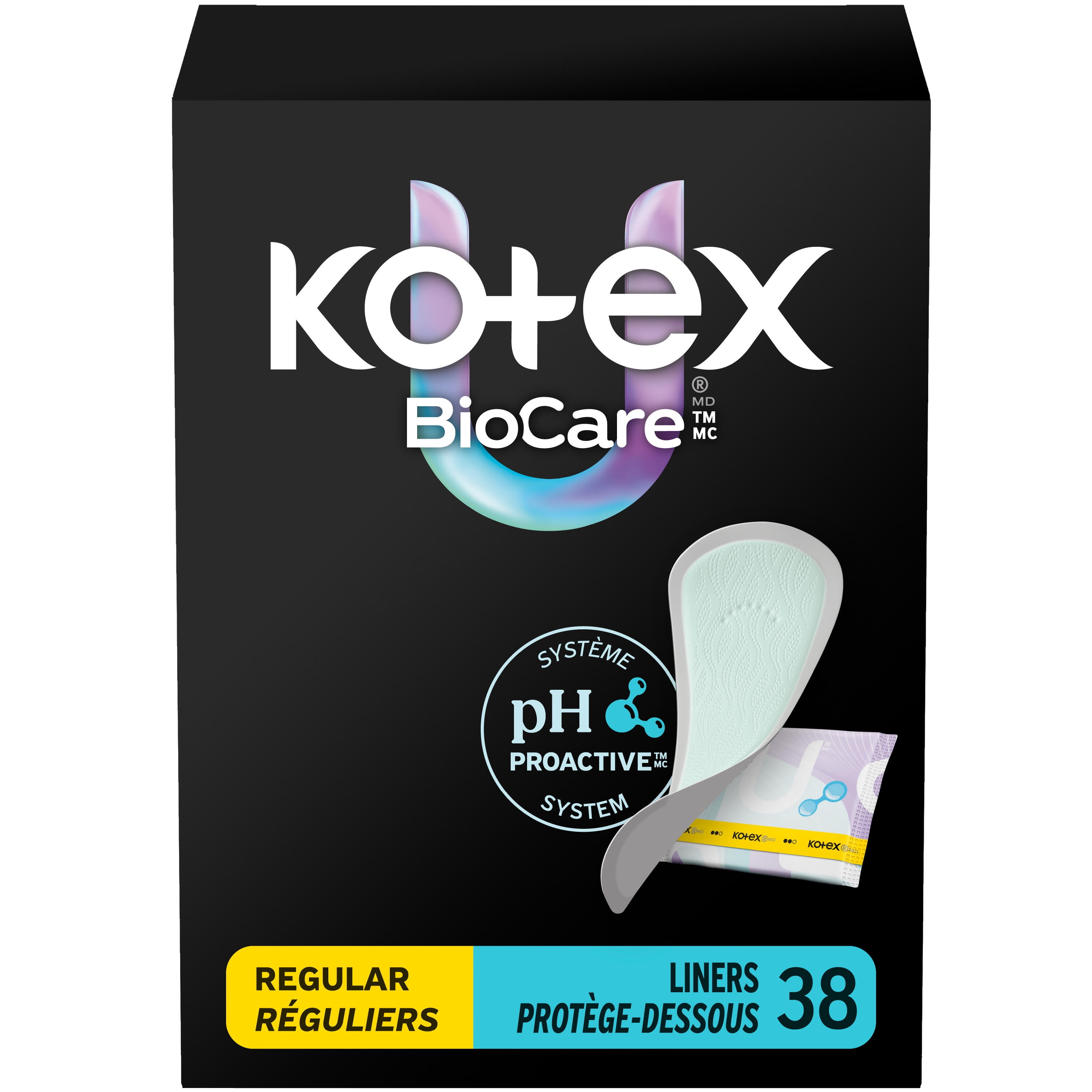 Kotex BioCare Daily Liners, Wrapped, Light Absorbency, Regular Length ...