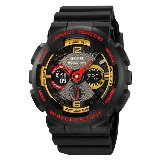 SKMEI 2118 Men's Sport Watch - Dual Display, 50M Waterproof, Backlit, World Time, Chronograph, Alarm, Countdown, Date & Week Display, DST, 12/24H Format, Perfect for Active Lifestyles.