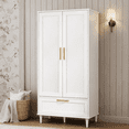 thumbnail image 1 of Armoire Garde-Robe Garde-Robe avec 2 Portes, Tiroirs et Tringle, Armoire Garde-Robe en Bois pour Chambre, 1 of 8