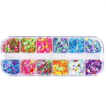 1 Box of 12 Colors Nail Art Sequins Nail Glitter Sparkly Paillettes Manicure Decor