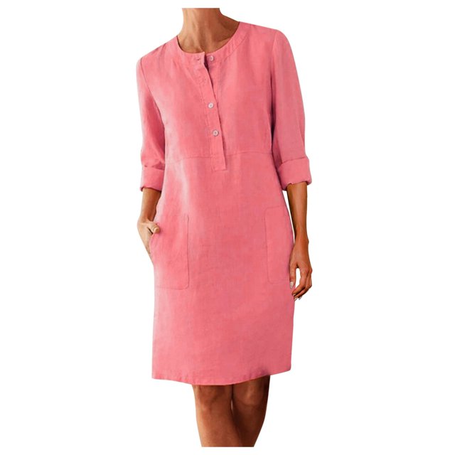 2025 Robe Décontractée pour Femmes d'Été Confortable et Ample, Couleur Unie, Manches Courtes, Robe Formelle d'Automne pour Femmes, Longue Robe