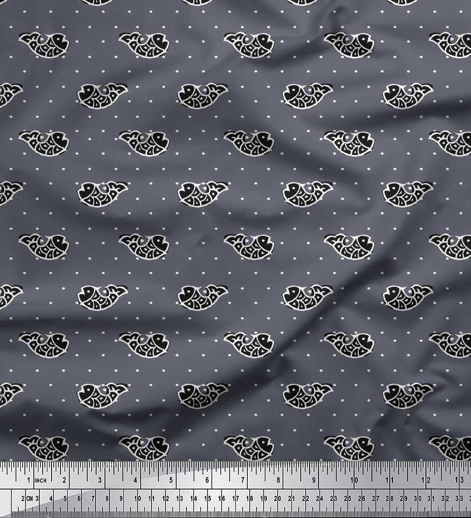 Soimoi Tissu Crêpe Polyester Imprimé Bloc de Poisson 1 Yard 42 Pouces de Large