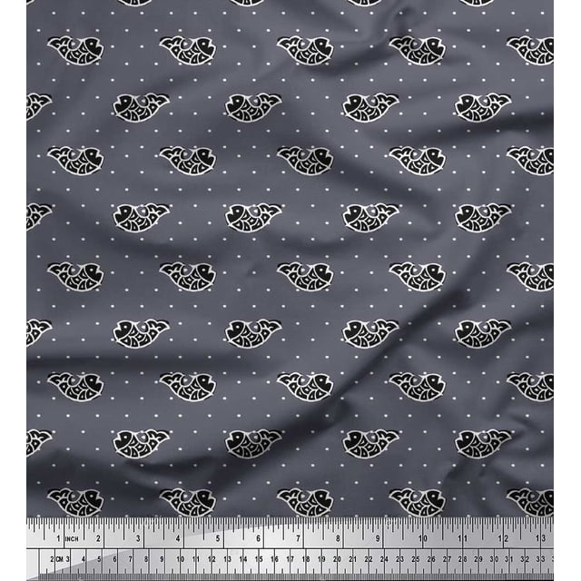 Soimoi Georgette Viscose Fabric Fish Block Print Sewing Fabric Yard 42 Inch Wide