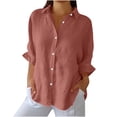thumbnail image 1 of RKSTN Hauts pour Femmes Couleur Unie Coton et Lin Col Rabattu Chemises à Manches Longues Blouses Décontractées Printemps Été Polyvalentes Amples Grande Taille Hauts pour Femmes, 1 of 5