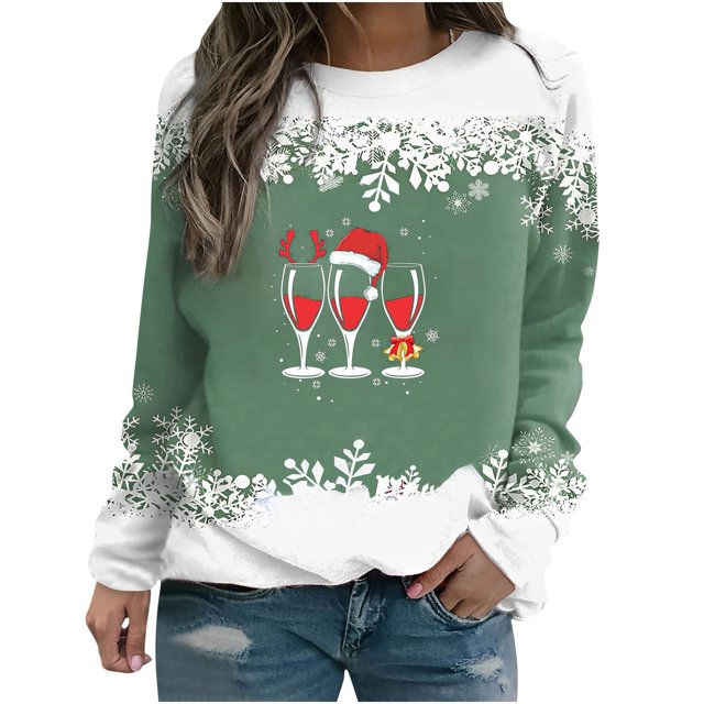 Chandails en Molleton à Col Rond pour Femmes, T-shirt Ample Imprimé d'Hiver, Manches Longues, Blouse à Col Rond, Hauts Décontractés, Chandails en Molleton Surdimensionnés pour Femmes en Liquidation