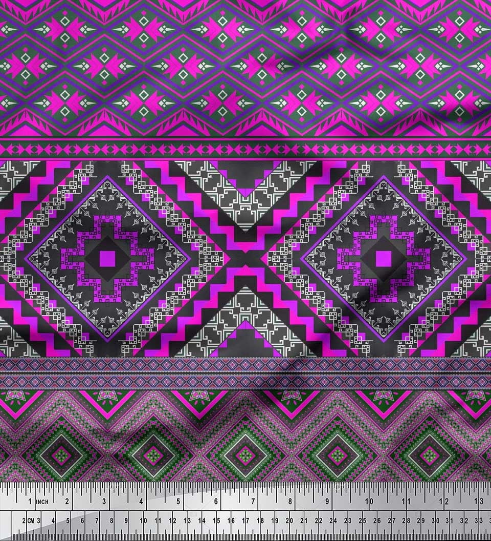 Soimoi Silk Fabric Geometric Southwestern Decor Fabric Printed Yard 42 Inch Wide
