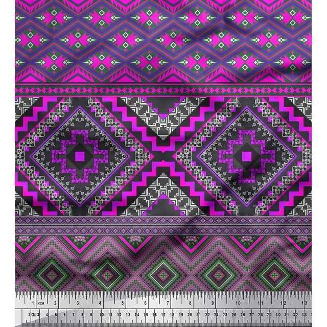 Soimoi polyester Crepe Fabric Geometric Southwestern Fabric Prints By Yard 52 Inch Wide