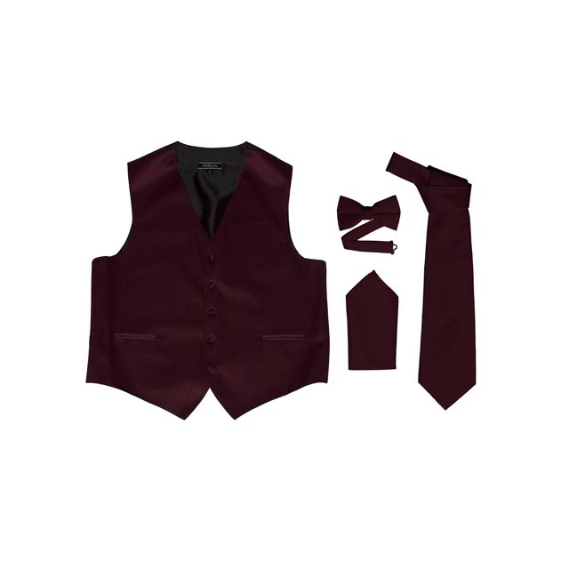 Omega Button Vest Formal 4 piece Dress Kit - Wine Red/Black - X-Large