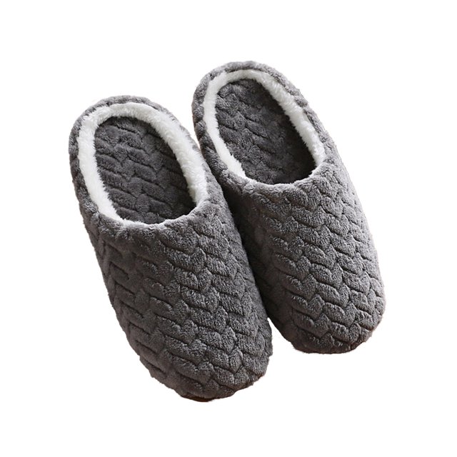 Mens and Womens Furry Slippers Flannel Lining Close Toe Solid Color Simplicity Thick Bottom Memory Foam Comfortable Non-Slip Warm Winter Home Slippers Gray