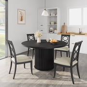 Round Dining Table 47 Inch for 4-6 People, Kitchen Table with Sturdy Waveform Metal Pedestal Base, Farmhouse Circle Table for Dining Room Kitchen, Brown (Not Included Chairs)