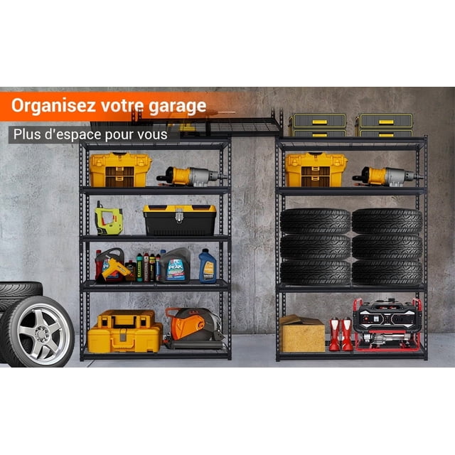 QinaQin Étagère de Garage Robuste, Étagères de Rangement en Métal à 5 Niveaux Réglables avec Capacité de 2500 Lb