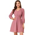 thumbnail image 1 of INSPIRE CHIC Robe en Chiffon Fluide à Manches Mi-Longues et Col en V pour Femmes, 1 of 6
